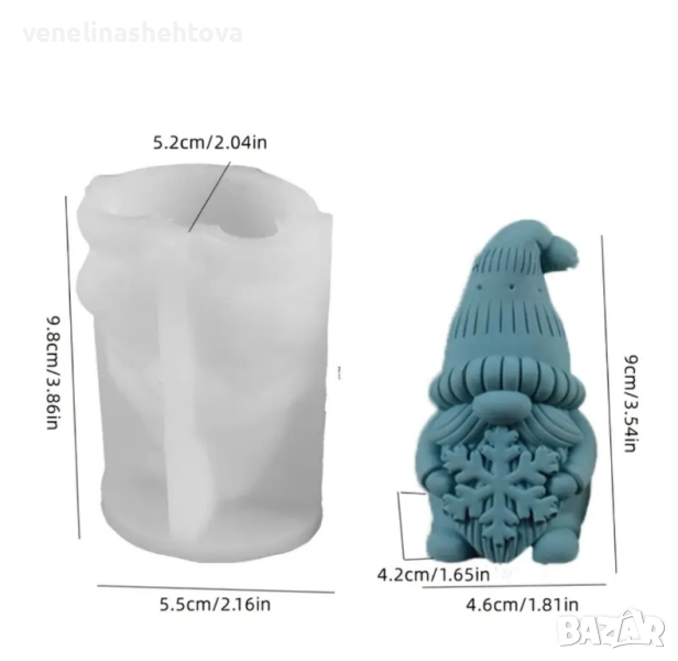3D гном със снежинка силиконов молд форма свещи гипс сапун смола фондан шоколад , снимка 1