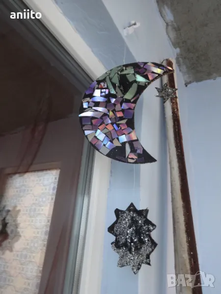 Сувенир-украса на дома-със стъкла "Луна и звезди", снимка 1