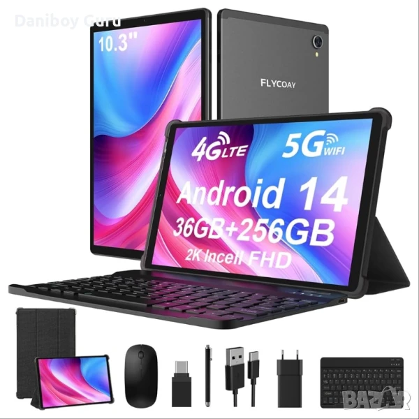 Таблет FLYCOAY 10.4" 2K, 4G LTE+5G WiFi, 36GB RAM+256GB ROM (разширяема до 2TB), Android 14, осемядр, снимка 1