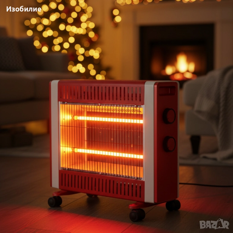 Кварцов отоплител 1500W с 2 степени и мобилни колелца – бързо и безопасно затопляне, снимка 1