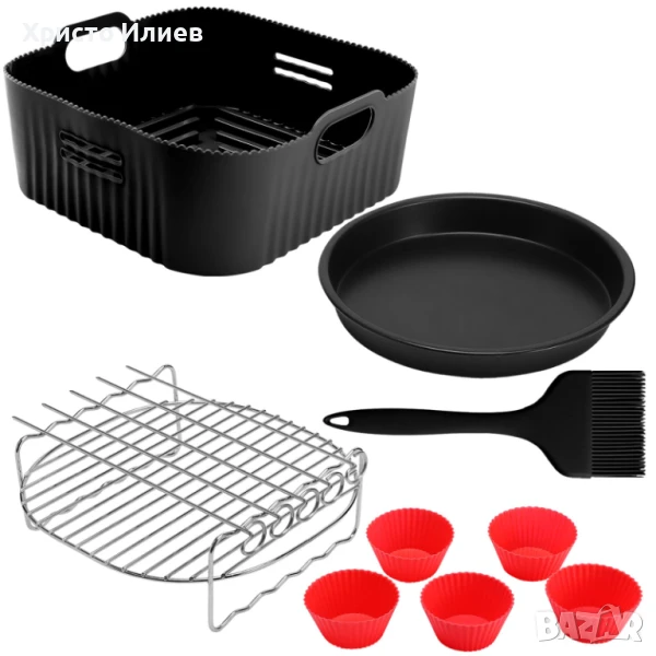 Комплект аксесоари за еър фрайър Airfryer силиконова тава мъфини скара шишчета, снимка 1