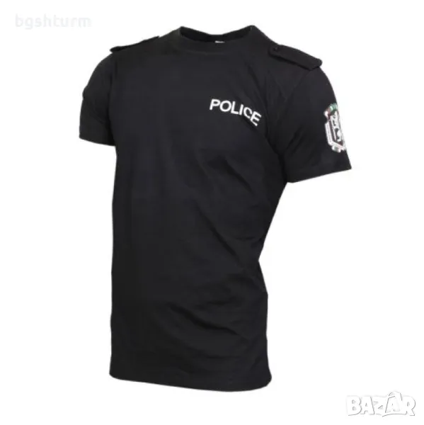 Черна тениска POLICE с пагони щампа, снимка 1