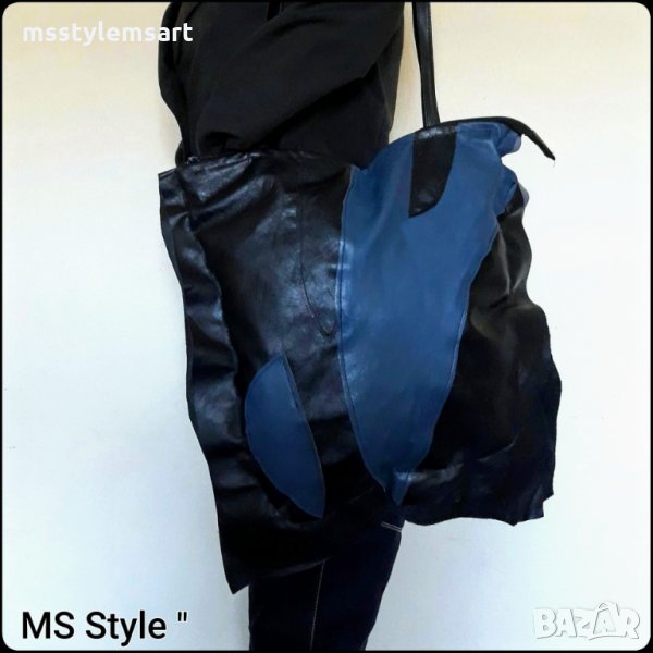 Асиметрична дамска чанта от естествена кожа! Ръчна изработка!, снимка 1