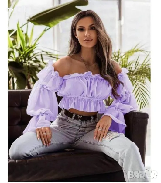 Дамско лилаво бюстие с паднали рамена, снимка 1