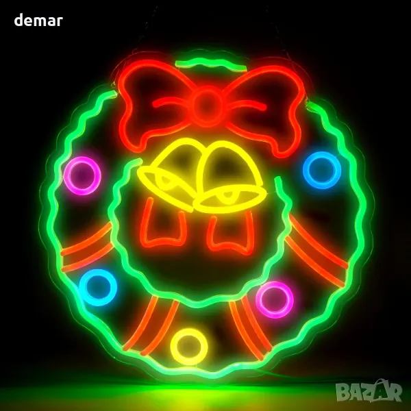 Коледен венец FITNATE LED неонова табела—празнична украса, 5 нива на яркост, USB захранване, снимка 1