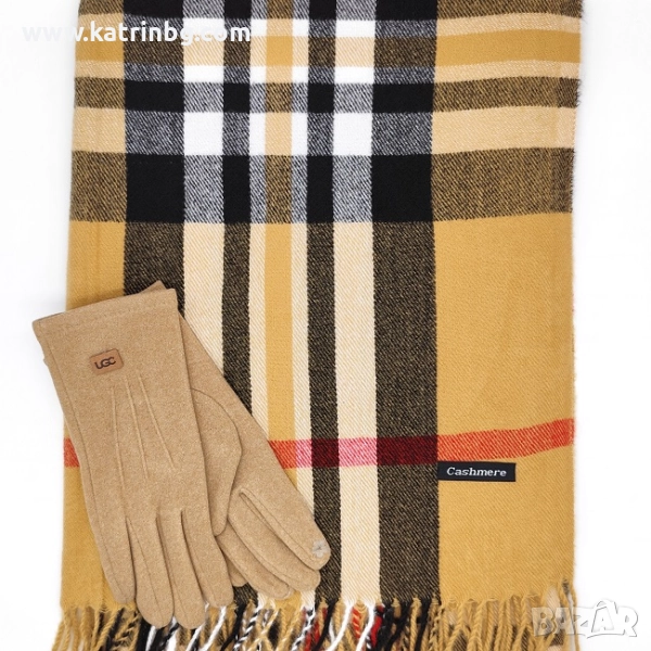 Бежов зимен комплект Burberry-Шал и ръкавици Код на продукта:DAK-0046, снимка 1