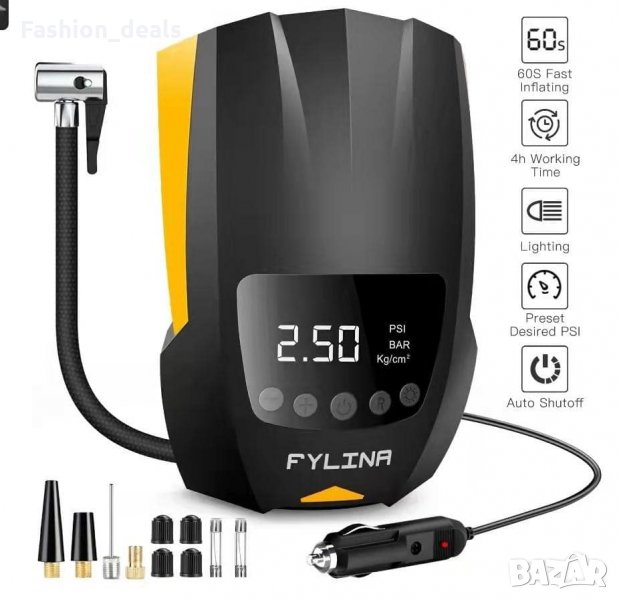 Нова Автомобилна помпа Портативен въздушен компресор Mанометър, снимка 1
