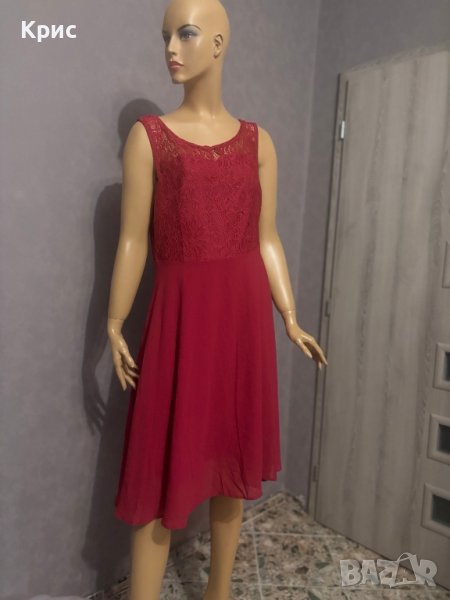 Елегантна червена рокля с дантела, размер L, снимка 1