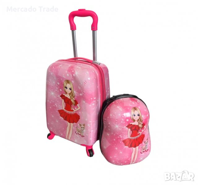 Комплект Mercado Trade, Куфар и раница, За деца, Момиче с куче, Розов, снимка 1