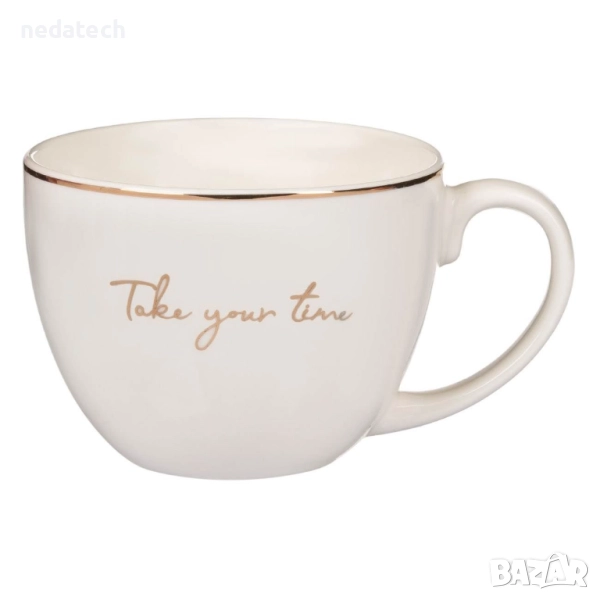 Керамична чаша за кафе и чай Take your Time, Бял, 420ml., снимка 1