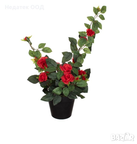 Саксия в с изкуствени роза, Червена, 54cм, снимка 1