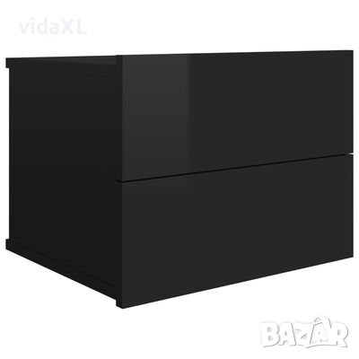 vidaXL Нощно шкафче, черен гланц, 40x30x30 см, ПДЧ（SKU:801067, снимка 1