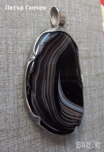 Сребърен медальон с красив естествен Ахат, снимка 1