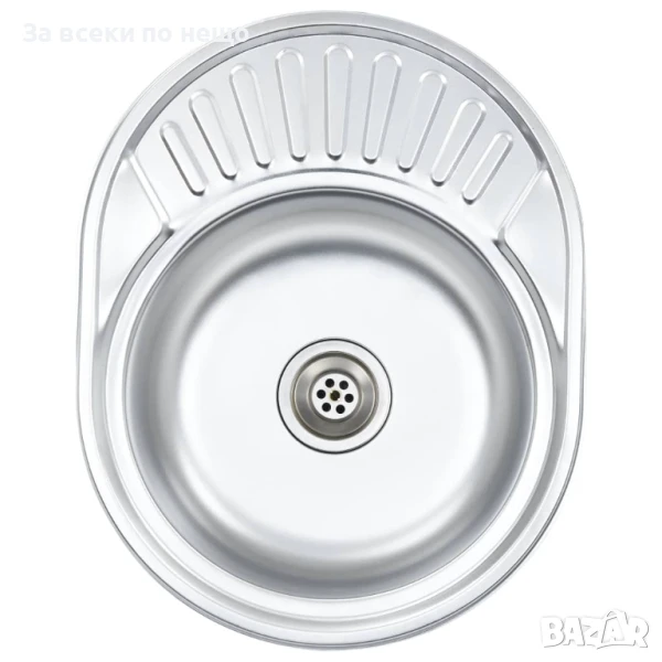 Кухненска мивка с цедка и сифон, овална, неръждаема стомана Код P959, снимка 1