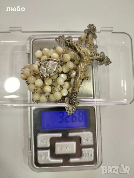 КРЪСТ ФИЛИГРАН СЪС СЕДЕФ КАТОЛИШКИ 18-19 ВЕК, снимка 1