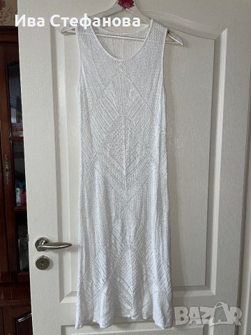 фабрично плетена  бяла дълга елегантна рокля миди midi дължина , снимка 3 - Рокли - 42677901