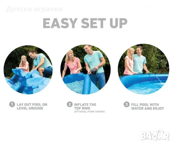 Надуваем Басейн Easy Set Intex, 366 x 76см, трислоен материал, син, снимка 9 - Басейни и аксесоари - 49925877