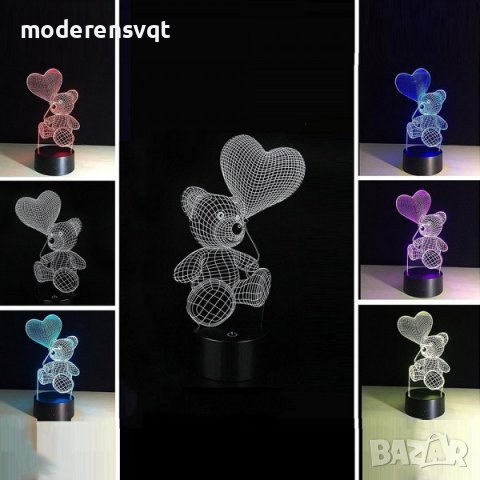 Холограмна LED лампа CREATIVE 3D taddy bear, снимка 4 - Лед осветление - 40327798