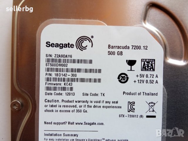 Твърд диск HDD Seagate Barracuda 7200.12 500GB, снимка 2 - Твърди дискове - 40106174