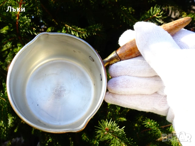 Медна тенджера с мангал,комплект за масло,мляко,фондю. , снимка 2 - Антикварни и старинни предмети - 53748431
