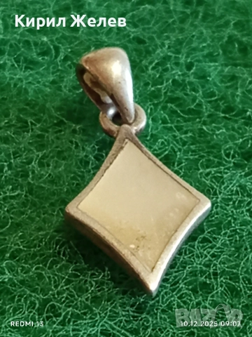 Сребърна ромбовидна висулка с инкростация седеф нежна елегантна 52393, снимка 2 - Колиета, медальони, синджири - 52717539