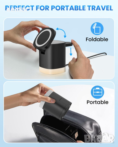 JoyGeek 3 в 1 магнитна безжична станция за зареждане 18W,съвместима с iPhone 15/14/13/12,Apple Watch, снимка 4 - Безжични зарядни - 44570247