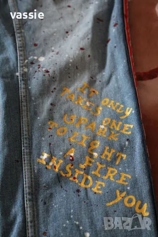 Ръчно рисувани дамски дънки , снимка 5 - Дънки - 47652290