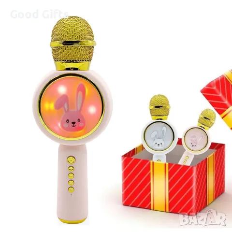 Детски караоке микрофон Baby Rabbit X6 – Bluetooth, светлини и звук, със зайче