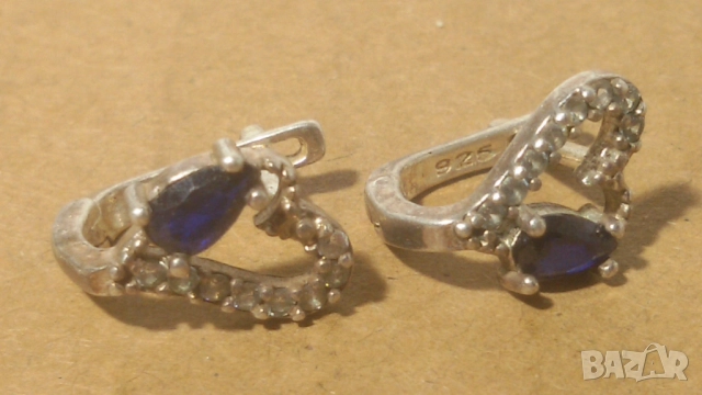 Две сребърни обици 925 със сини камъни