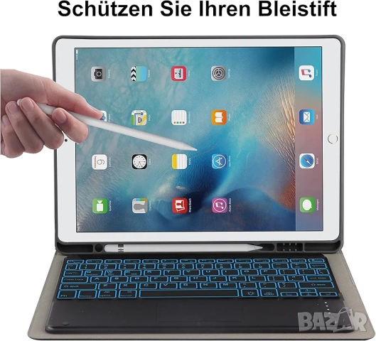 Калъф с Bluetooth Клавиатура и Тъчпад за iPad Pro 12.9 2015/ 2017, RGB Подсветка, снимка 5 - Таблети - 52573512