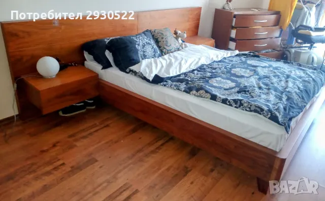 Двойно легло с матрак 160/200 и 2 нощни шкафчета , снимка 2 - Спални и легла - 49288298