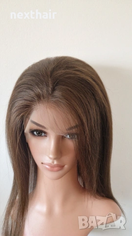 Естествена кафява перука 40 см, бразилски косъм, дантела 13x4, снимка 2 - Аксесоари за коса - 53136564