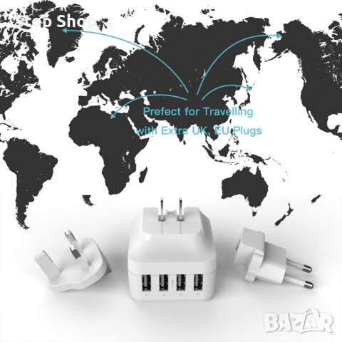 Syncwire USB стенно зарядно щепсел за пътуване - 34W/6.8A 4-портово бързо зарядно устройство с US UK, снимка 3 - Оригинални зарядни - 41557457