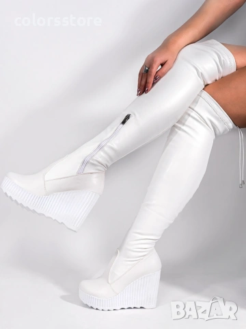 Ботуши на платформа - бяла кожа - 1906