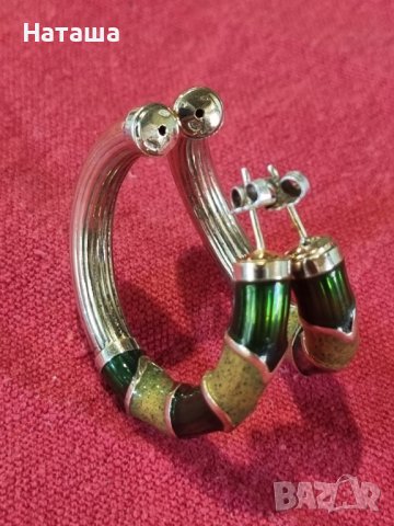 Италиански масивни сребърни позлатени обеци с цветен емайл, снимка 2 - Обеци - 41857543