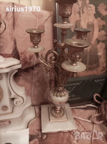 старинен каминен часовник със свещници работещ, снимка 2 - Стенни часовници - 51451631