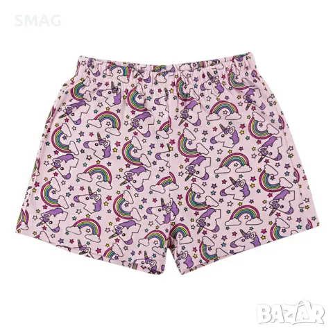 Бебешки памучен комплект с блуза с къс ръкав и шорти Розови еднорози Останете вълшебни S_1191907, снимка 5 - Комплекти за бебе - 49548305