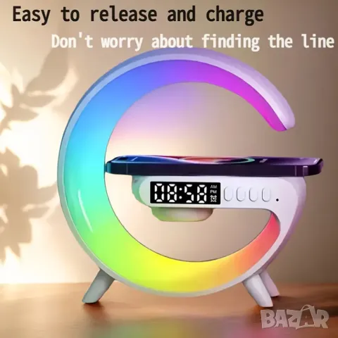 Интелигентен/Smart Будилник/Часовник с Безжично Зареждане, Bluetooth Високоговорител и LED Лампа!, снимка 2 - Смарт часовници - 49240924