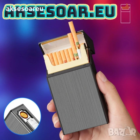 Табакера кутия за 20 цигари с водоустойчива и влагоустойчива електронна запалка с волфрамова тел, снимка 15 - Табакери - 53123197