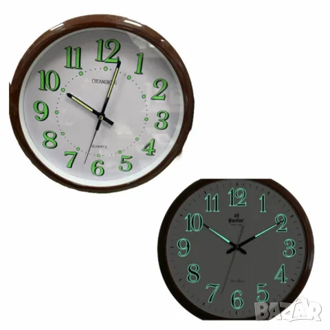 Стенен светещ часовник – Кръгъл, кафяв, безшумен / 30см