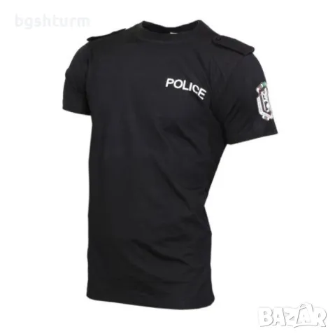 Черна тениска POLICE с пагони щампа