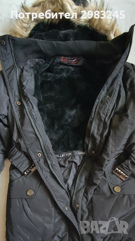 Дамско дълго черно яке с качулка , снимка 3 - Якета - 52676818