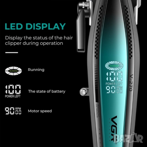 Професионална машинка за подстригване VGR 270 – Безжична, високоскоростна, с керамично острие и LED , снимка 5 - Тримери - 52093529