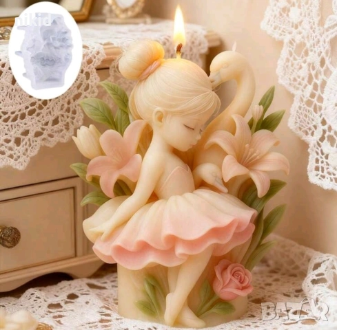 Момиче момиченце балерина лебед и цветя дълбок силиконов молд форма фондан шоколад гипс смола свещ , снимка 3 - Форми - 53567027