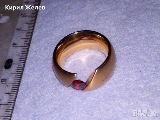 ВЕЛИКОЛЕПЕН с ДЕБЕЛА ПОЗЛАТА и ФАСЕТИРАН ГРАНАТ АРТ ПРЪСТЕН от БЛАГОРОДНА НЕРЪЖДАЕМА СТОМАНА 38670, снимка 9 - Пръстени - 41622884