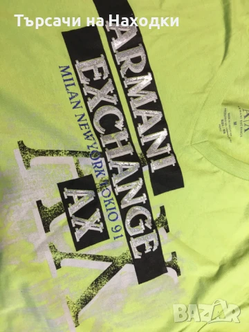 $75 Оригинална мъжка тениска Armani Exchange Neon Green Silver Reflective S Small, снимка 2 - Тениски - 50803154