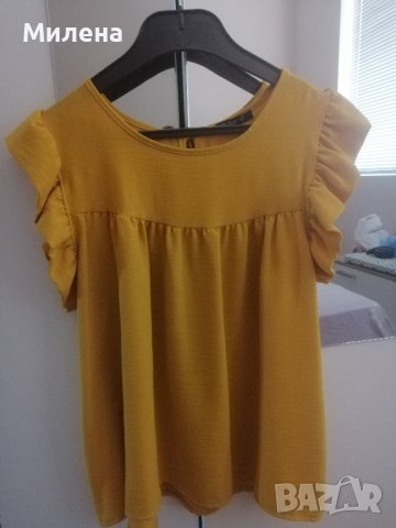 Блуза с къдри цвят горчица , снимка 2 - Ризи - 41981024