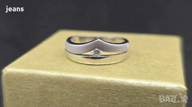 Пръстен бяло злато 750, диамант брилянт 0.10кт. Размер 17мм., снимка 10 - Пръстени - 48755861