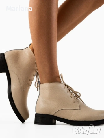 Дамски боти бежови естествена кожа
