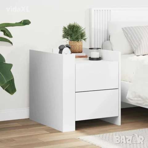vidaXL Нощно шкафче, бяло, 45x50x50 см, инженерно дърво, снимка 2 - Шкафове - 56148260